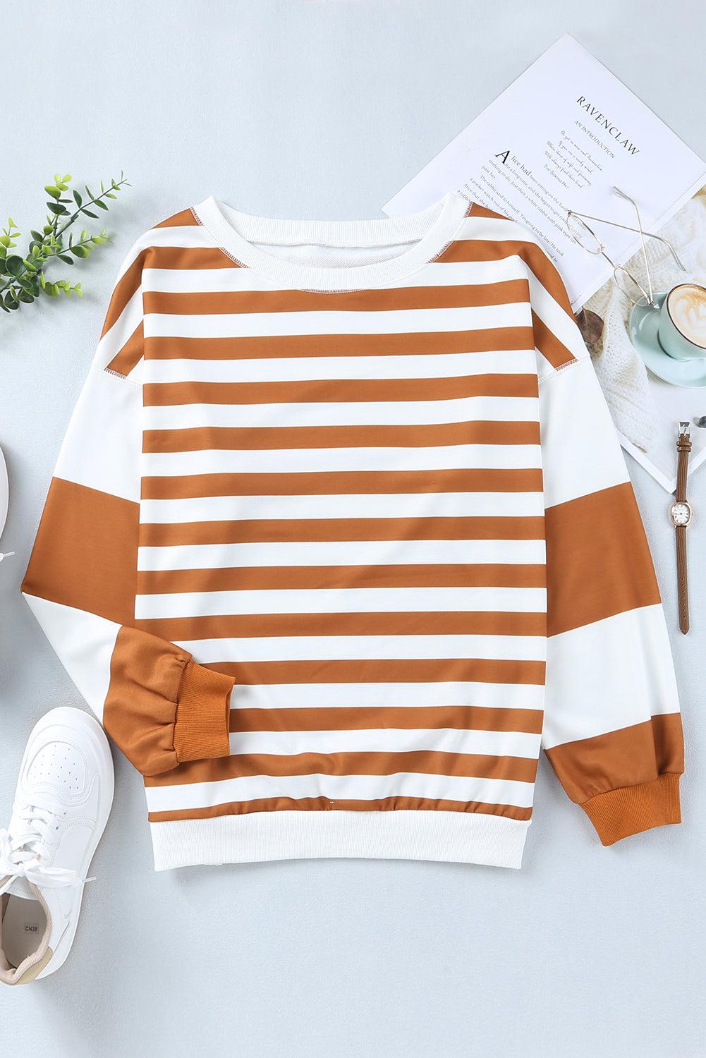 Striped Dropped Shoulder Sweatshirt BLUE ZONE PLANET