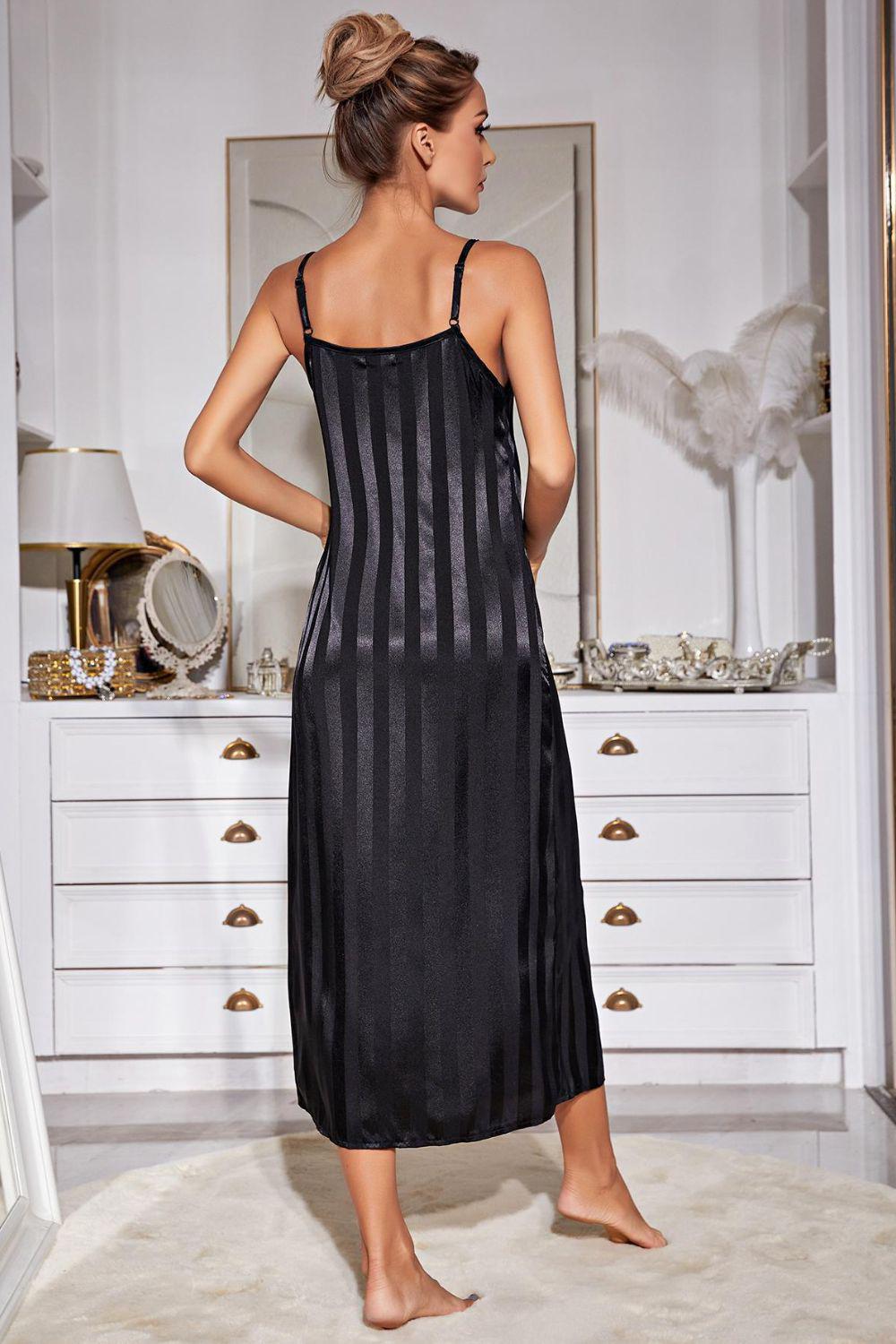 Striped Flounce Sleeve Open Front Robe and Cami Mini Dress Set BLUE ZONE PLANET