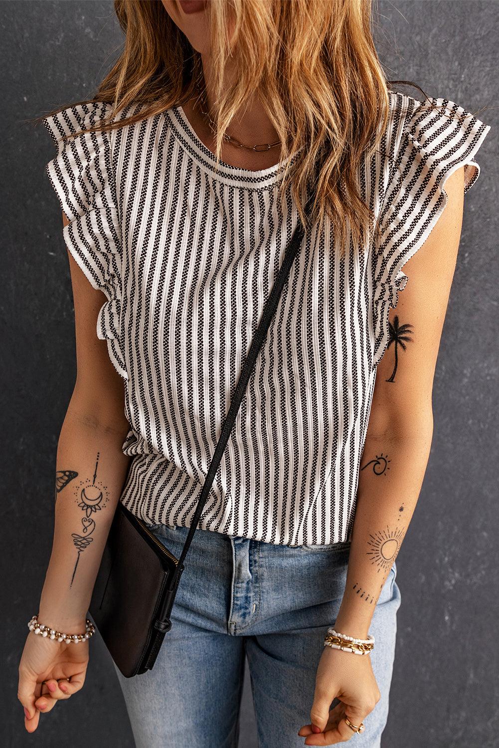 Striped Flutter Sleeve Tank BLUE ZONE PLANET