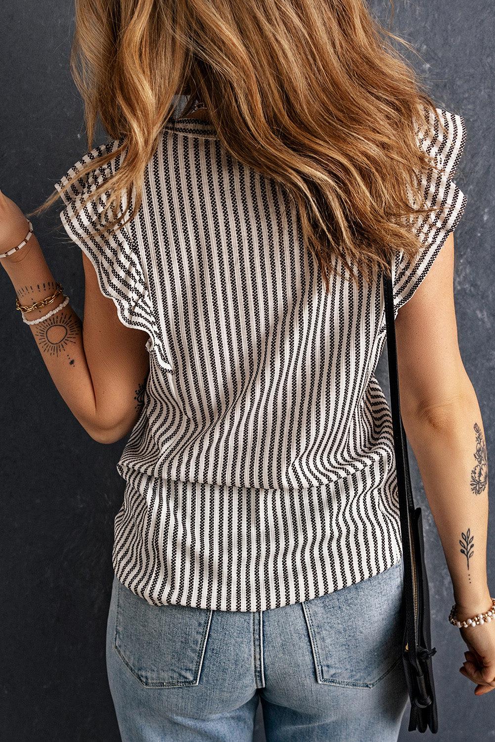 Striped Flutter Sleeve Tank BLUE ZONE PLANET
