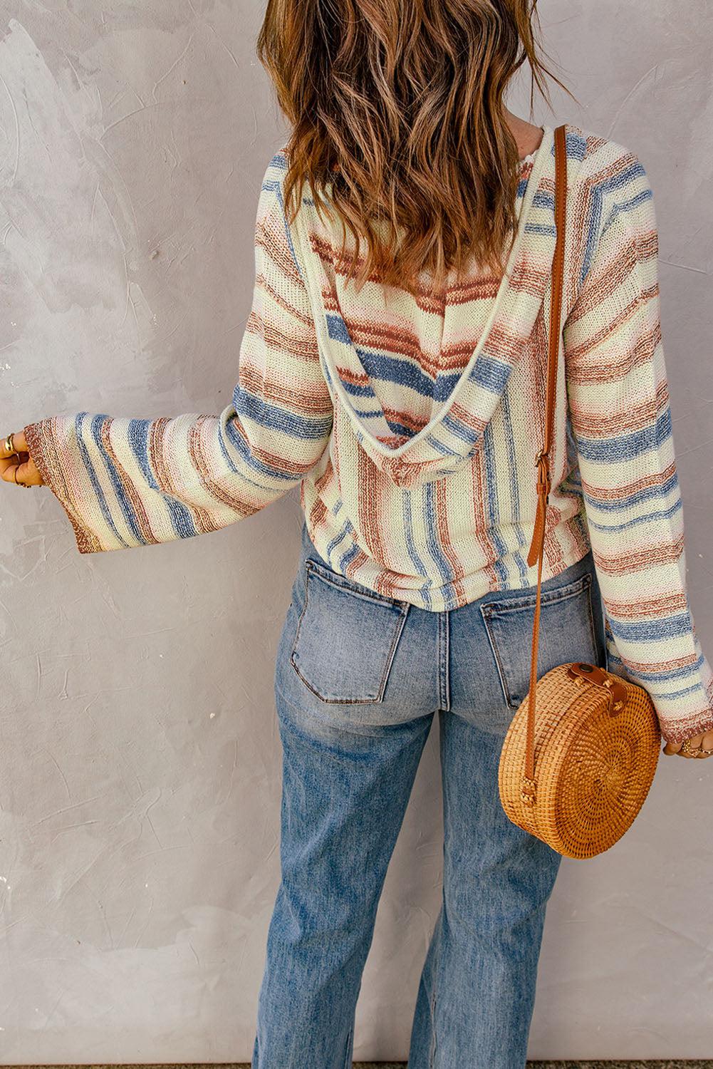 Striped Hooded Sweater with Kangaroo Pocket BLUE ZONE PLANET