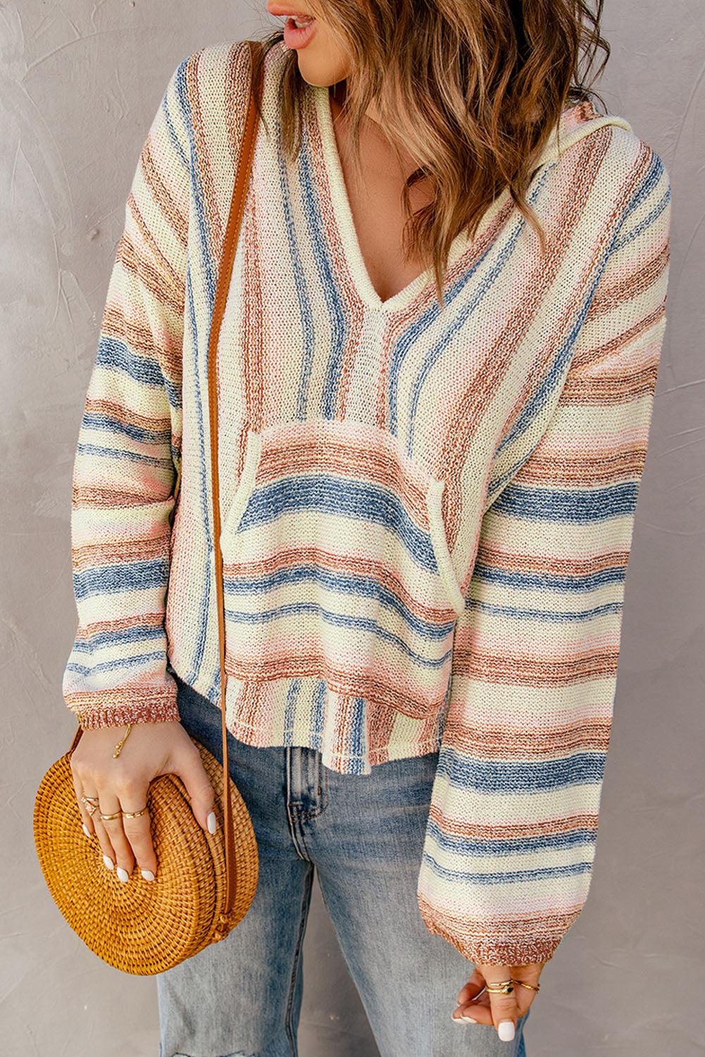 Striped Hooded Sweater with Kangaroo Pocket BLUE ZONE PLANET
