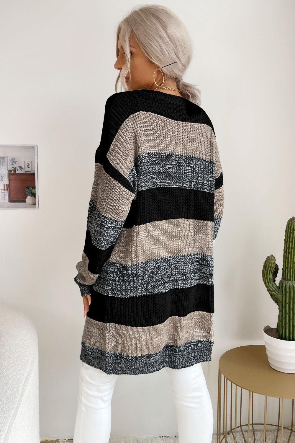 Striped Long Sleeve Duster Cardigan BLUE ZONE PLANET