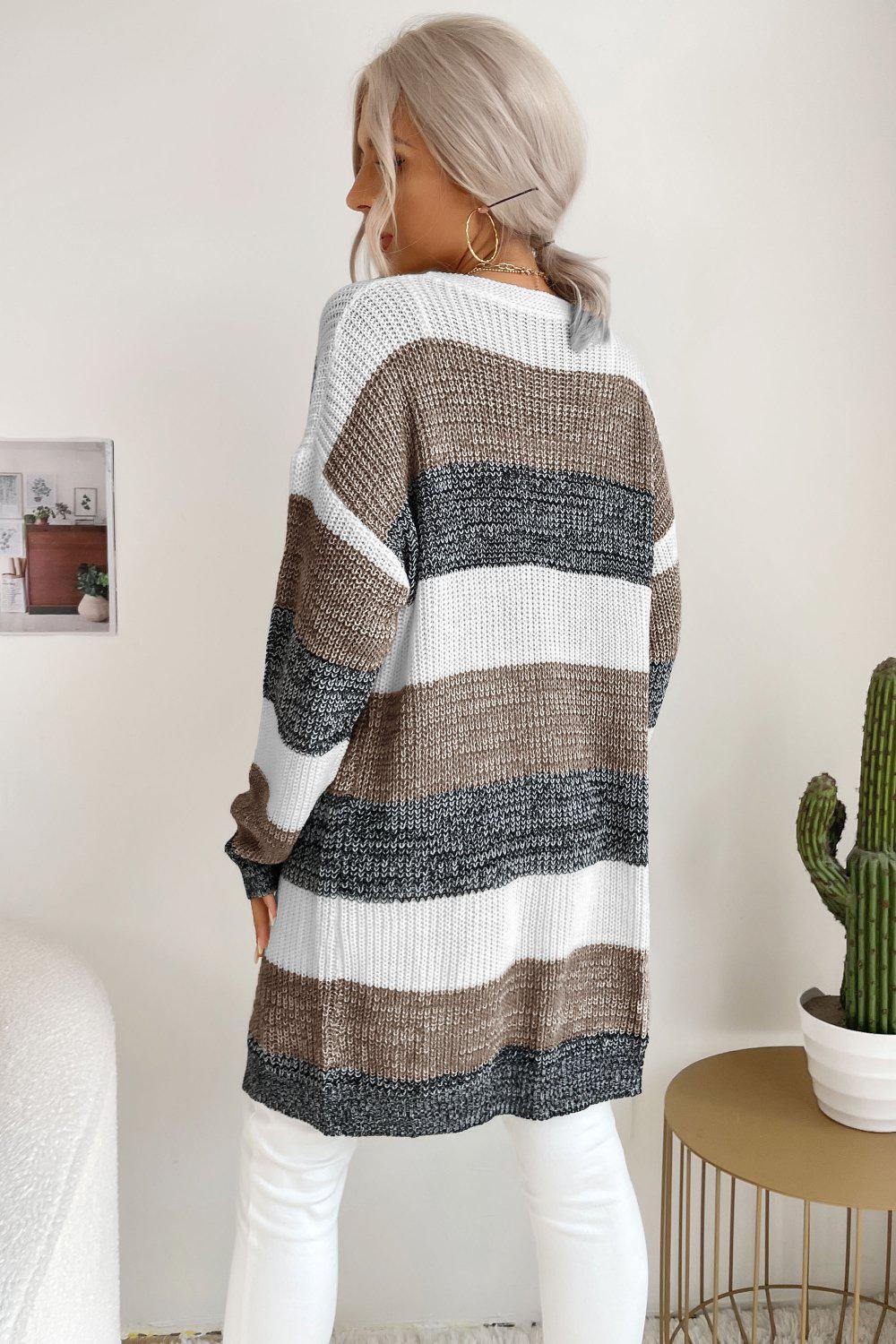 Striped Long Sleeve Duster Cardigan BLUE ZONE PLANET