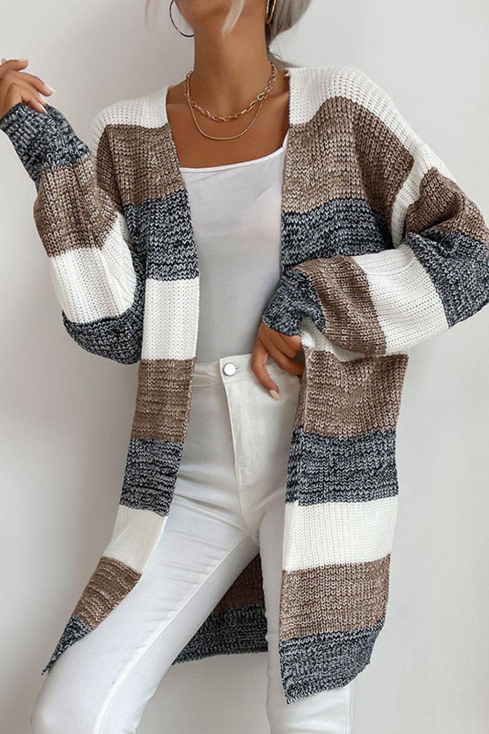 Striped Long Sleeve Duster Cardigan BLUE ZONE PLANET