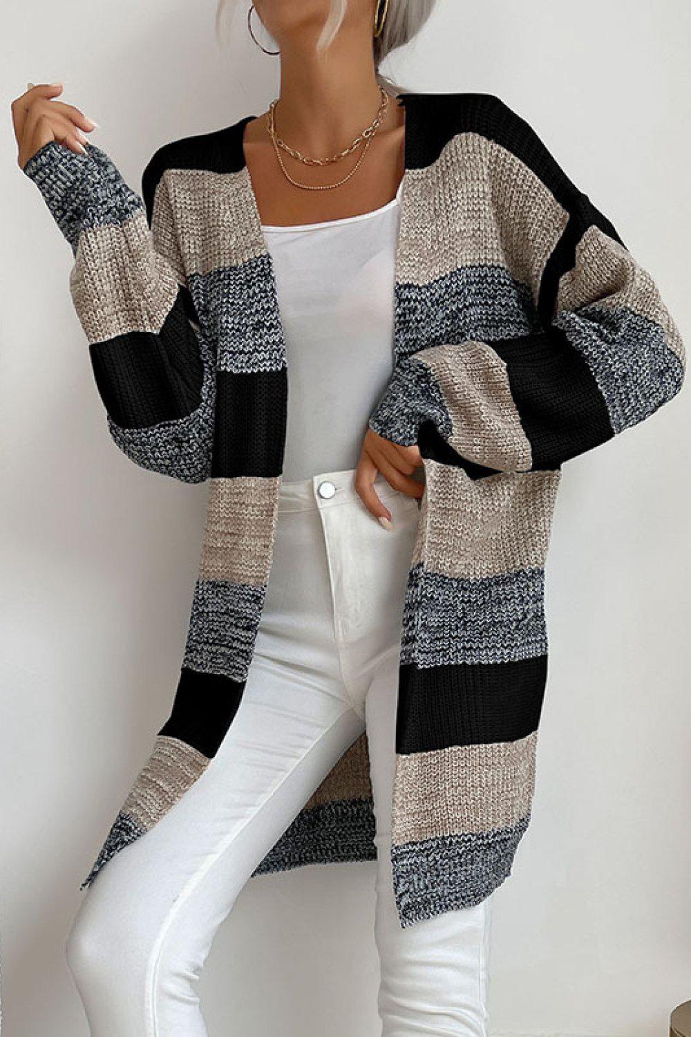 Striped Long Sleeve Duster Cardigan BLUE ZONE PLANET