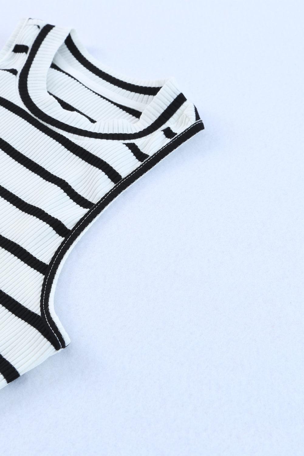 Striped Ribbed Round Neck Tank BLUE ZONE PLANET