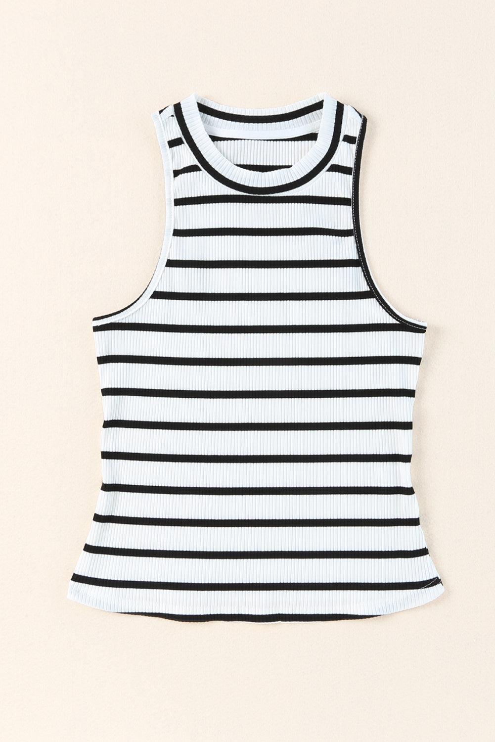 Striped Ribbed Round Neck Tank BLUE ZONE PLANET
