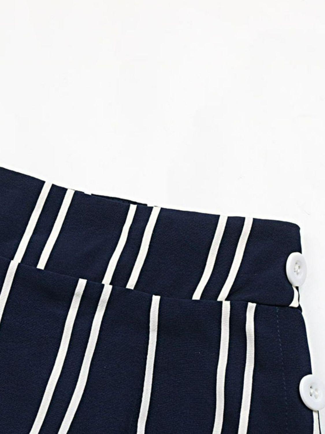 Striped Slit Wide Leg Pants BLUE ZONE PLANET