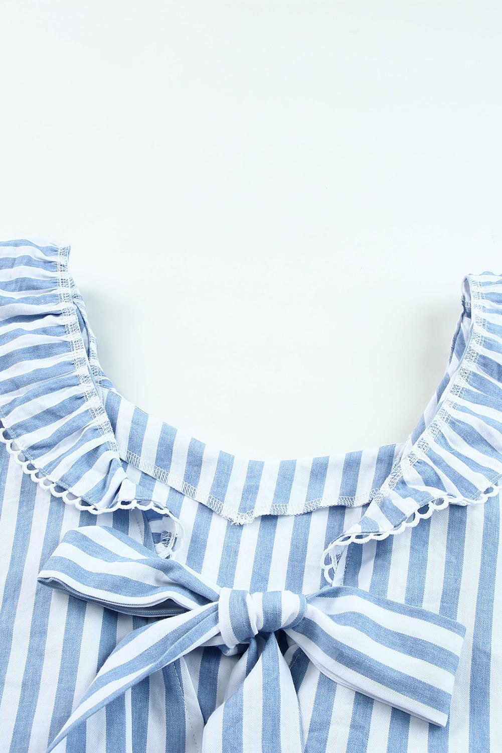 Striped Tie Back Ruffled Tank BLUE ZONE PLANET