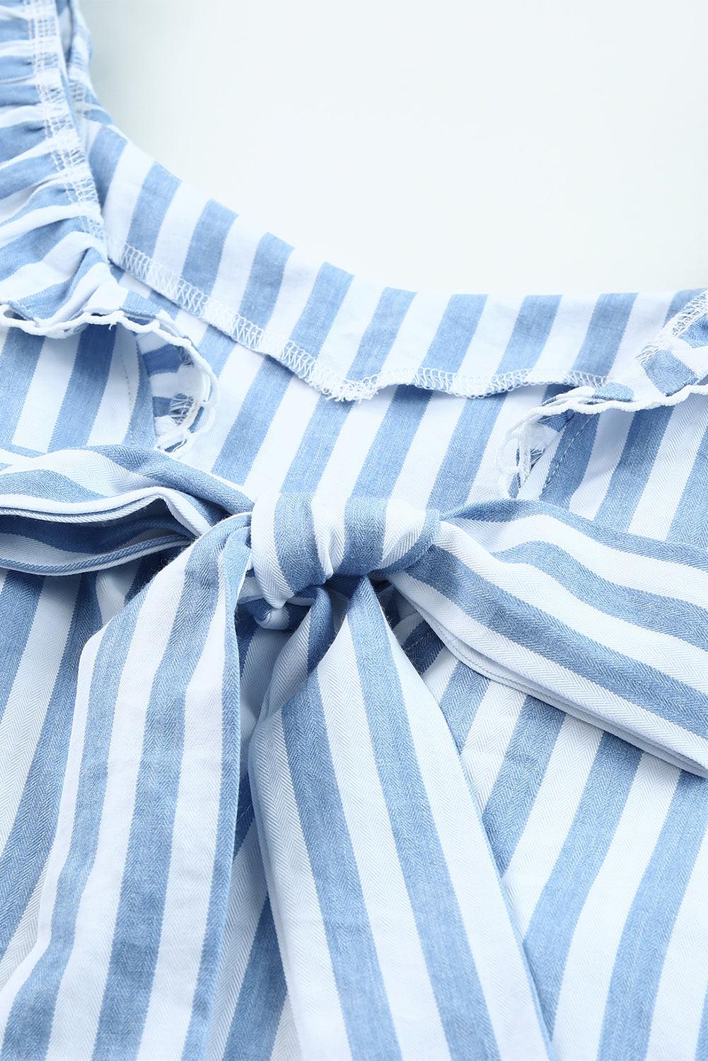 Striped Tie Back Ruffled Tank BLUE ZONE PLANET