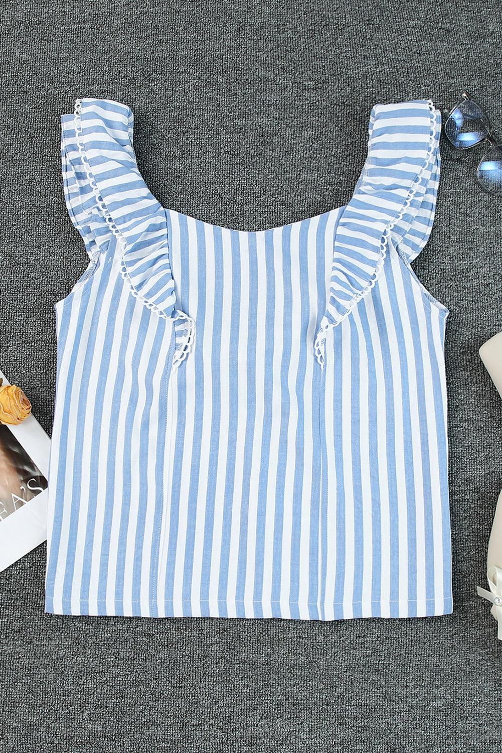 Striped Tie Back Ruffled Tank BLUE ZONE PLANET
