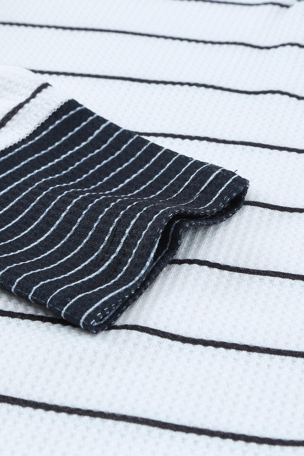Striped Waffle Knit Henley Long Sleeve Top BLUE ZONE PLANET