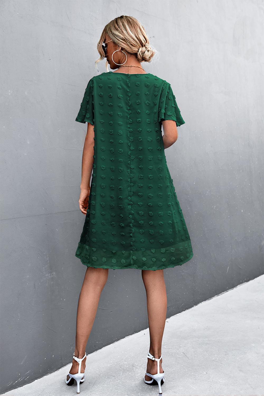 Swiss Dot Tie Neck Mini Dress BLUE ZONE PLANET