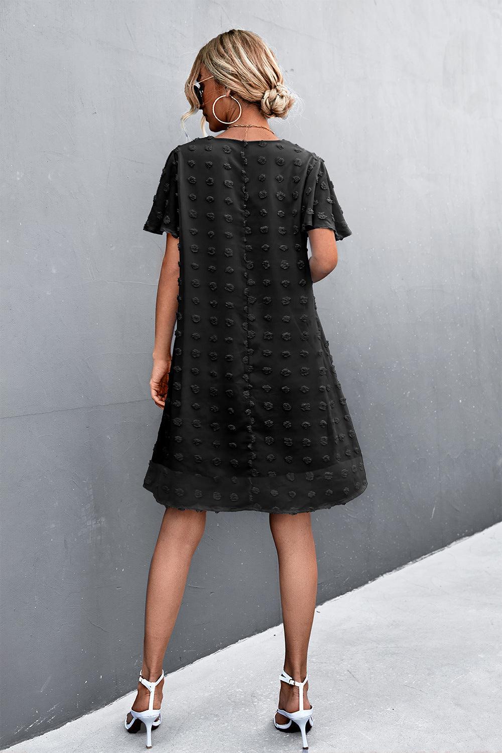 Swiss Dot Tie Neck Mini Dress BLUE ZONE PLANET