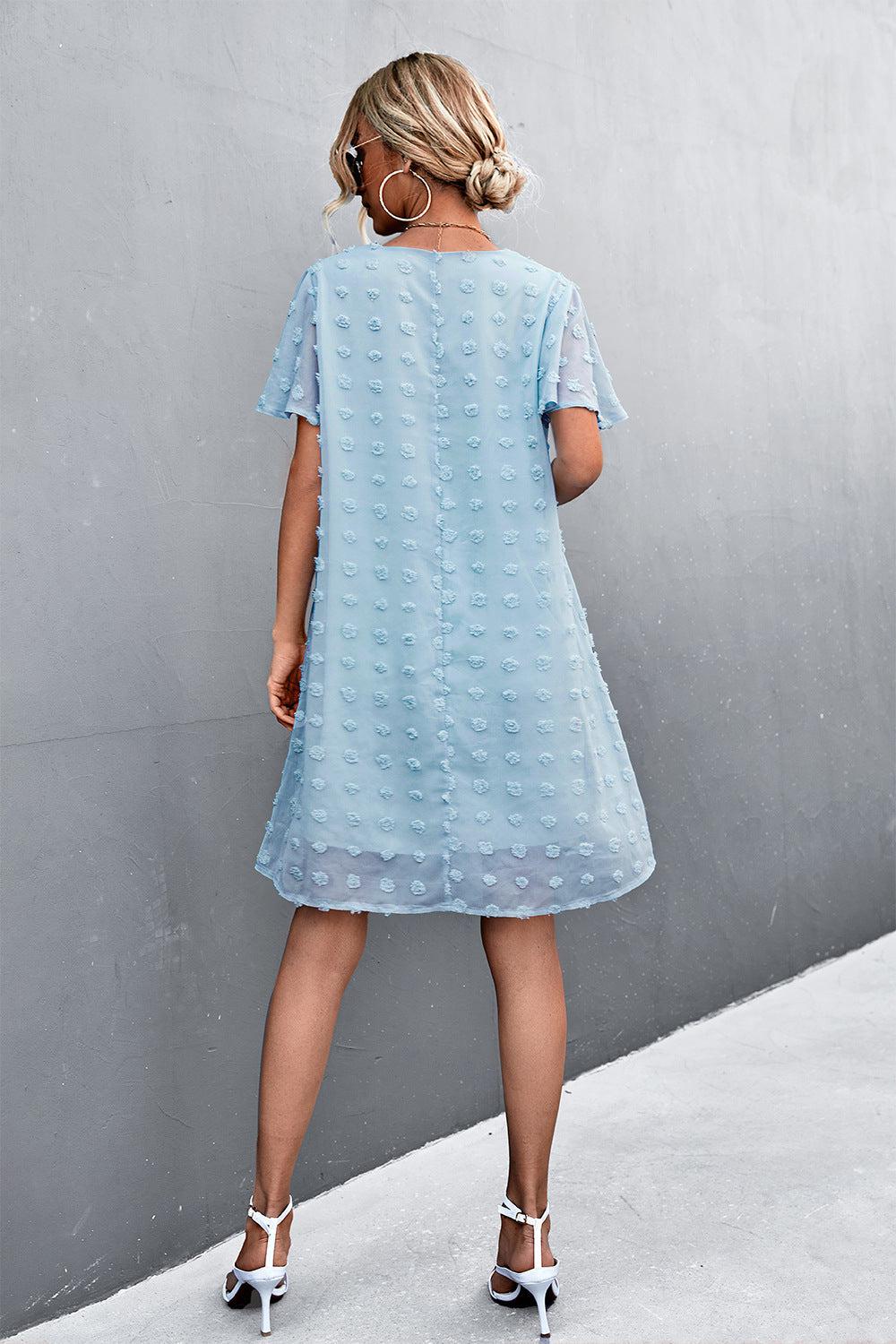 Swiss Dot Tie Neck Mini Dress BLUE ZONE PLANET