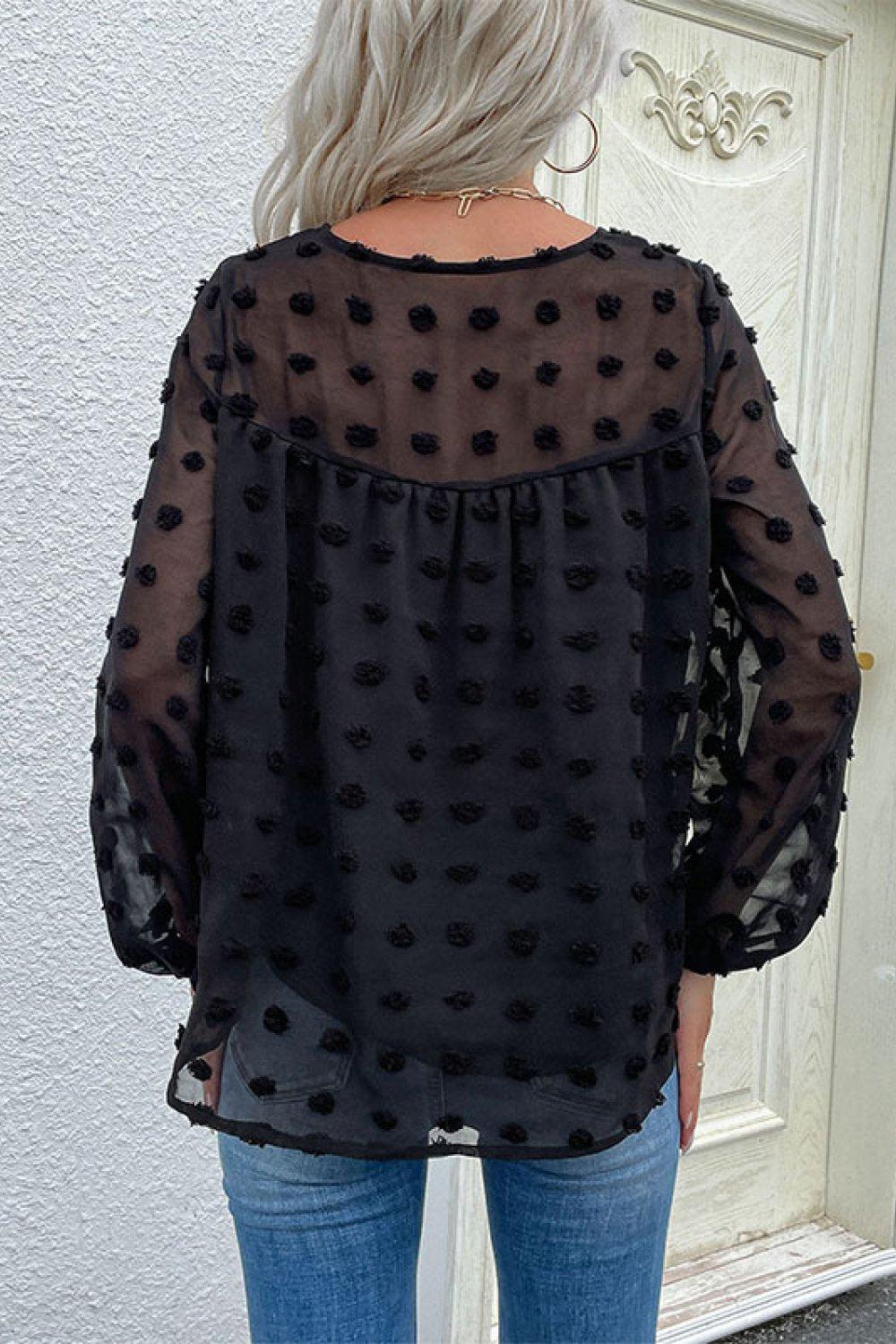 Swiss Dot V-Neck Blouse BLUE ZONE PLANET