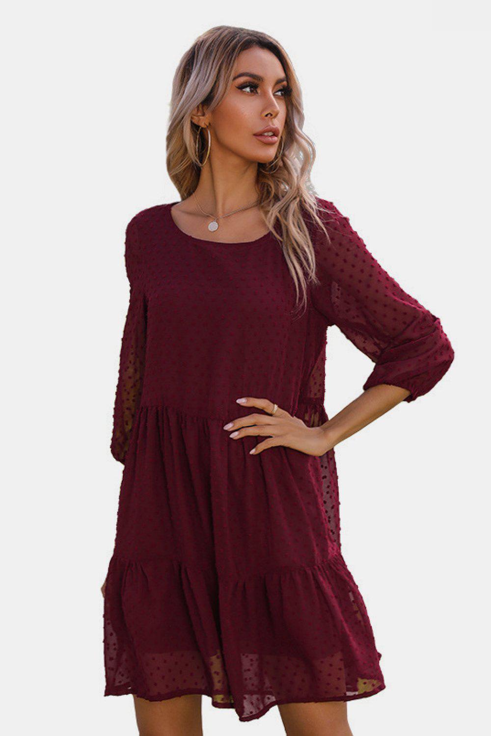Swiss Solid Dot Ruffle Hem Dress BLUE ZONE PLANET