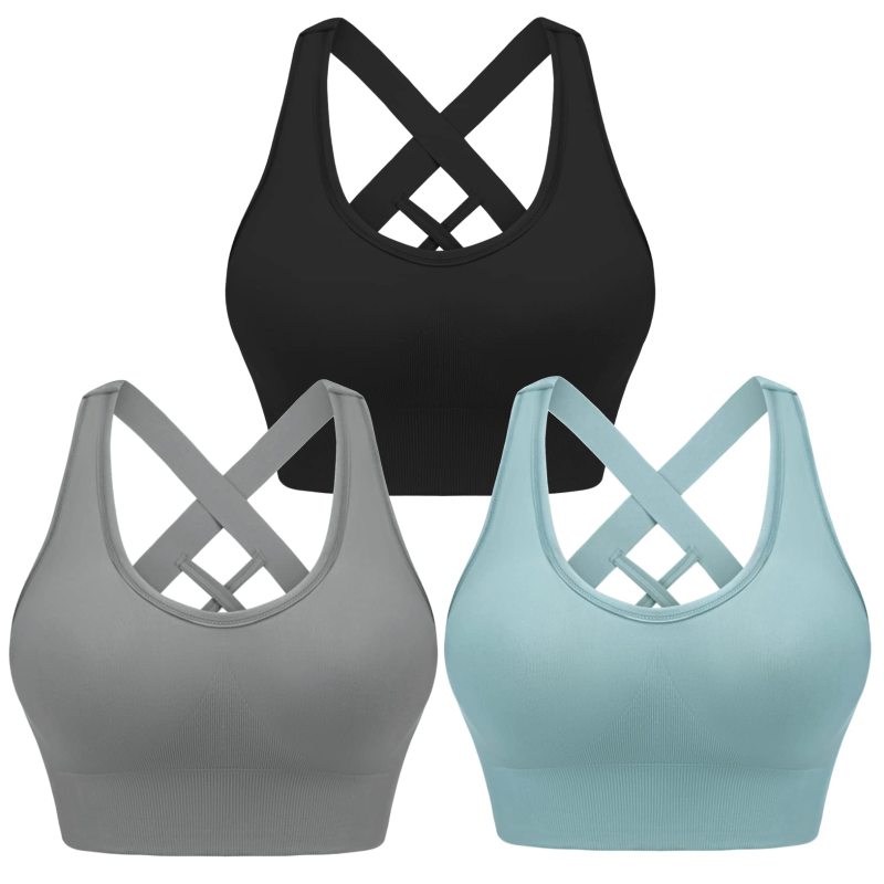 Women's cross strap seamless back sports bra kakaclo