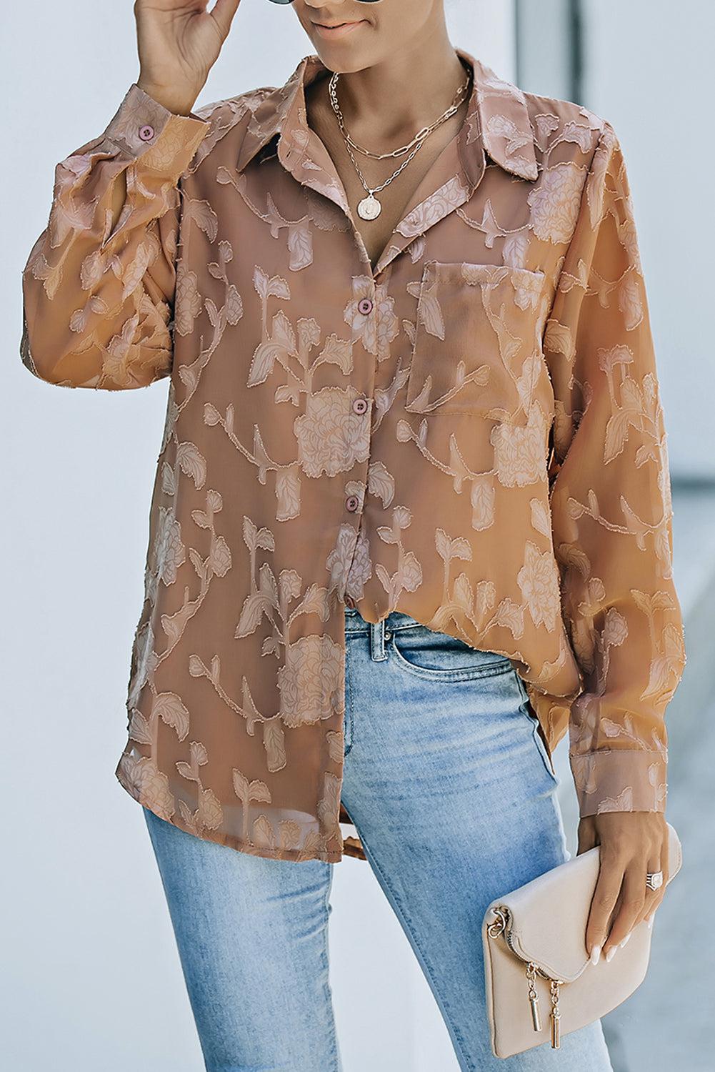 Textured Collared Neck Curved Hem Shirt BLUE ZONE PLANET