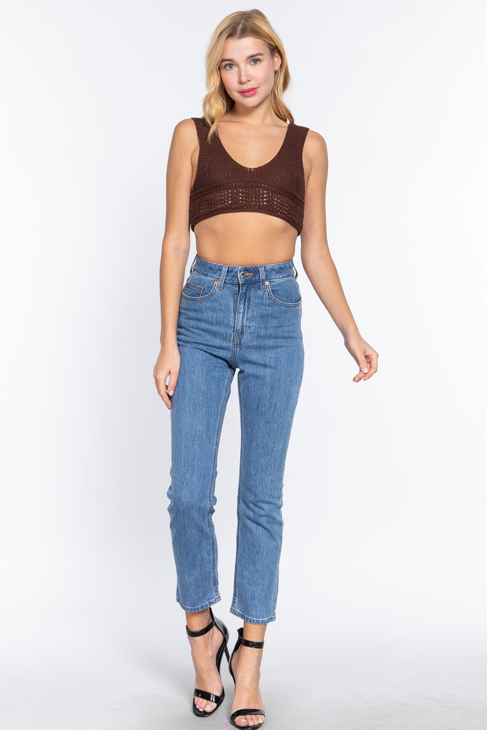 Textured Crop Sweater Tank Top Blue Zone Planet