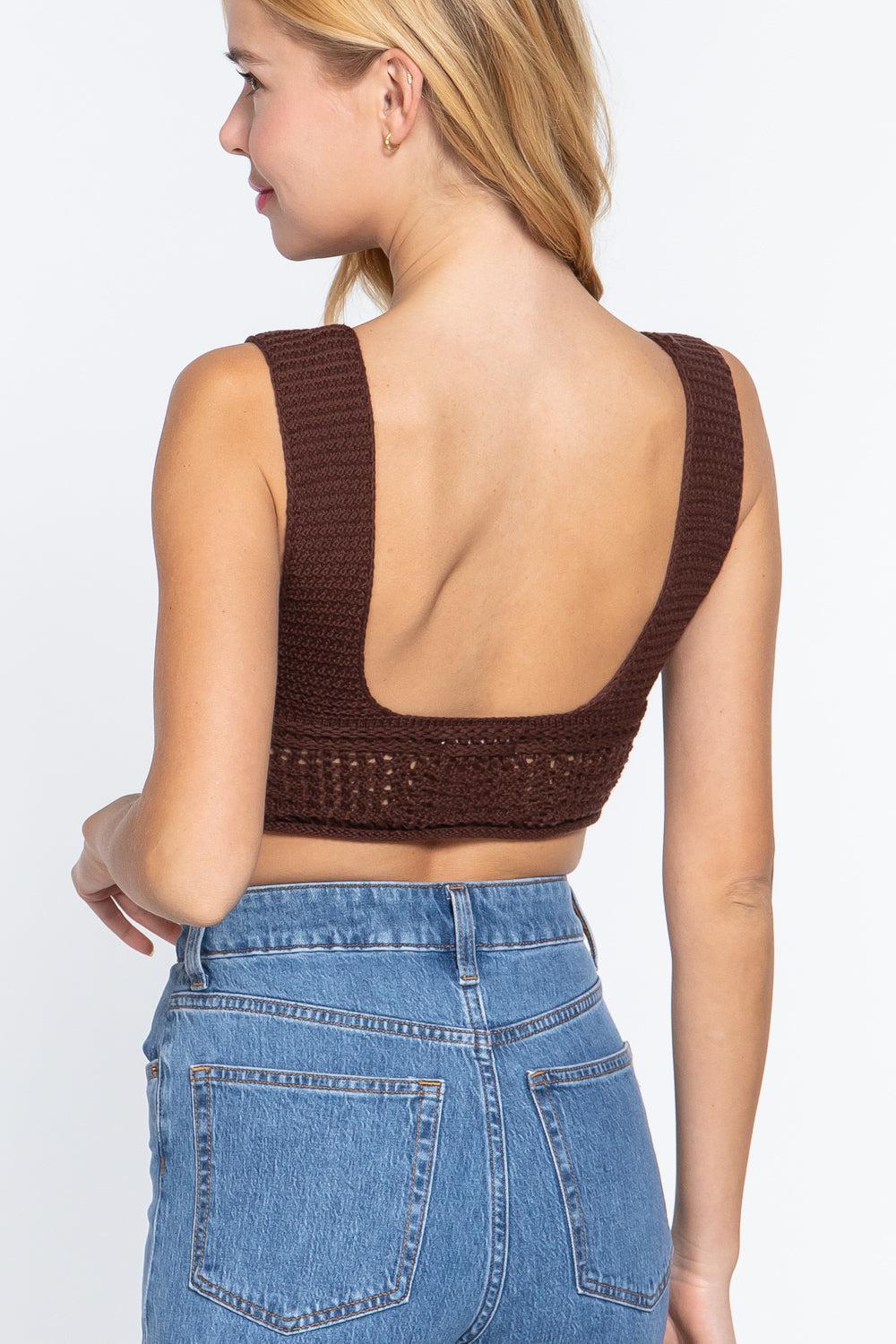 Textured Crop Sweater Tank Top Blue Zone Planet