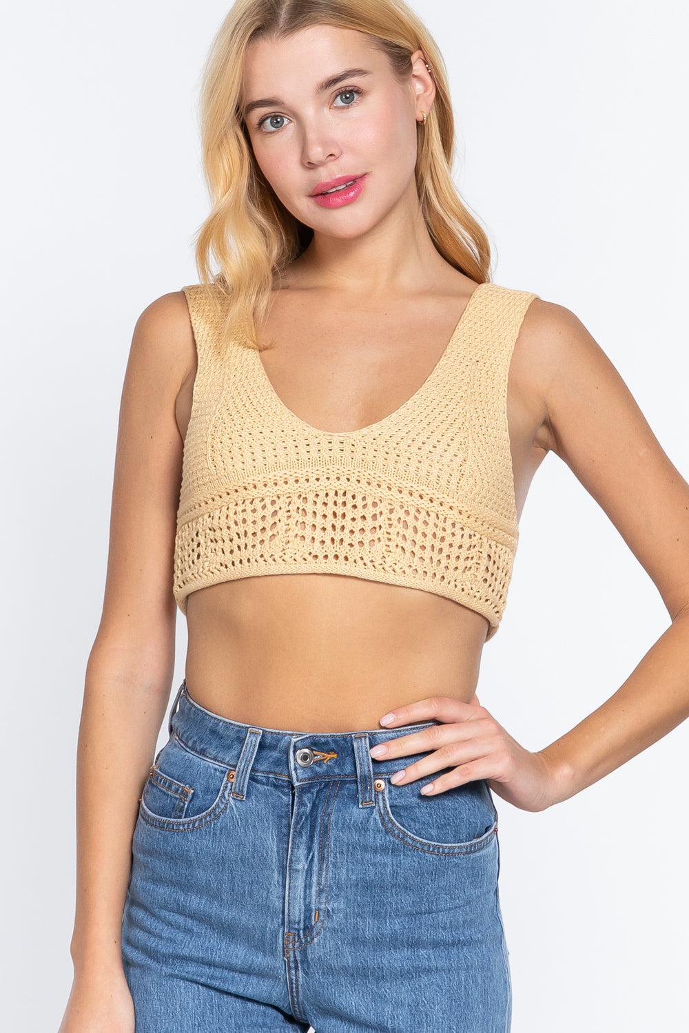 Textured Crop Sweater Tank Top Blue Zone Planet