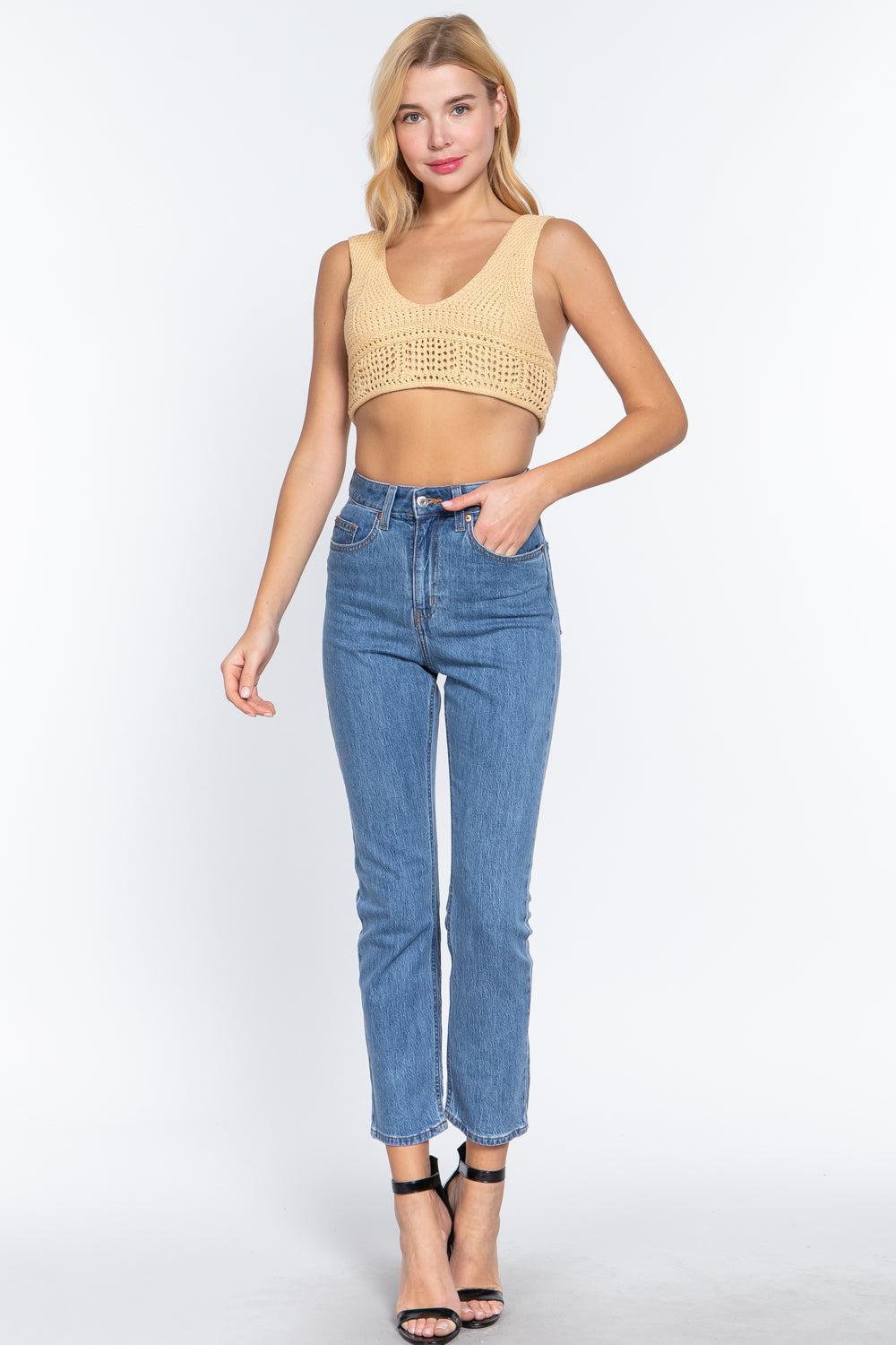 Textured Crop Sweater Tank Top Blue Zone Planet