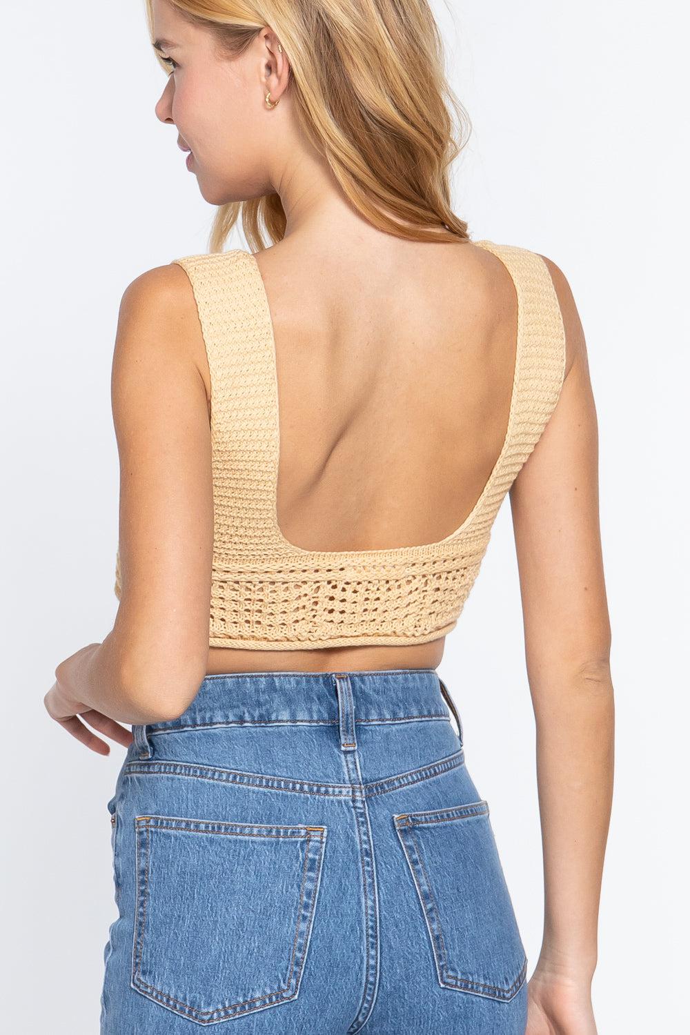Textured Crop Sweater Tank Top Blue Zone Planet
