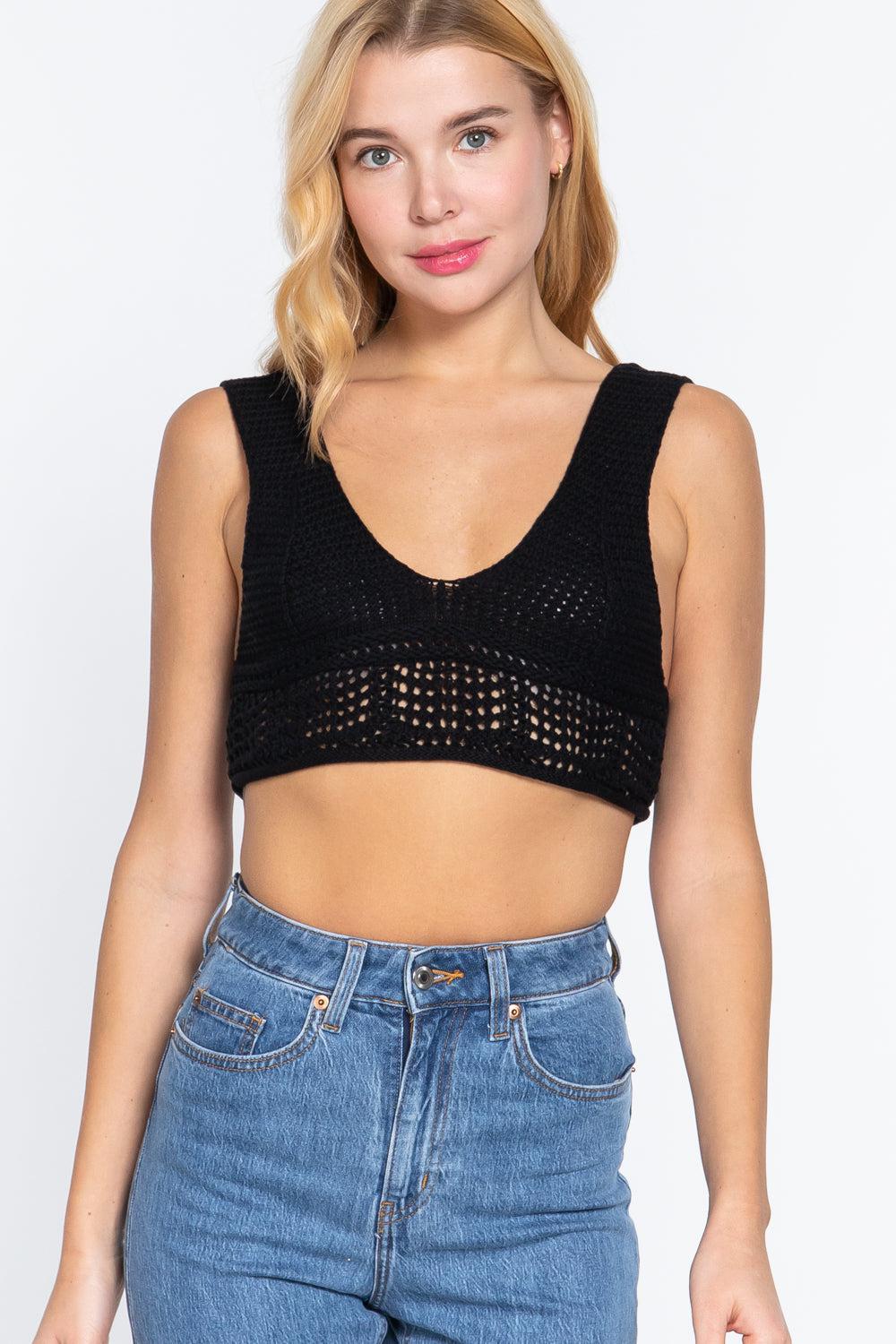 Textured Crop Sweater Tank Top Blue Zone Planet