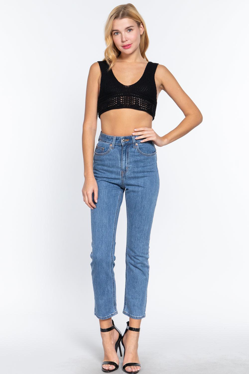 Textured Crop Sweater Tank Top Blue Zone Planet