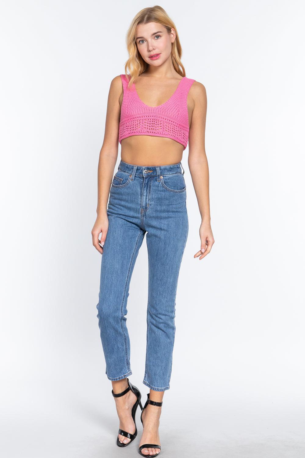 Textured Crop Sweater Tank Top Blue Zone Planet