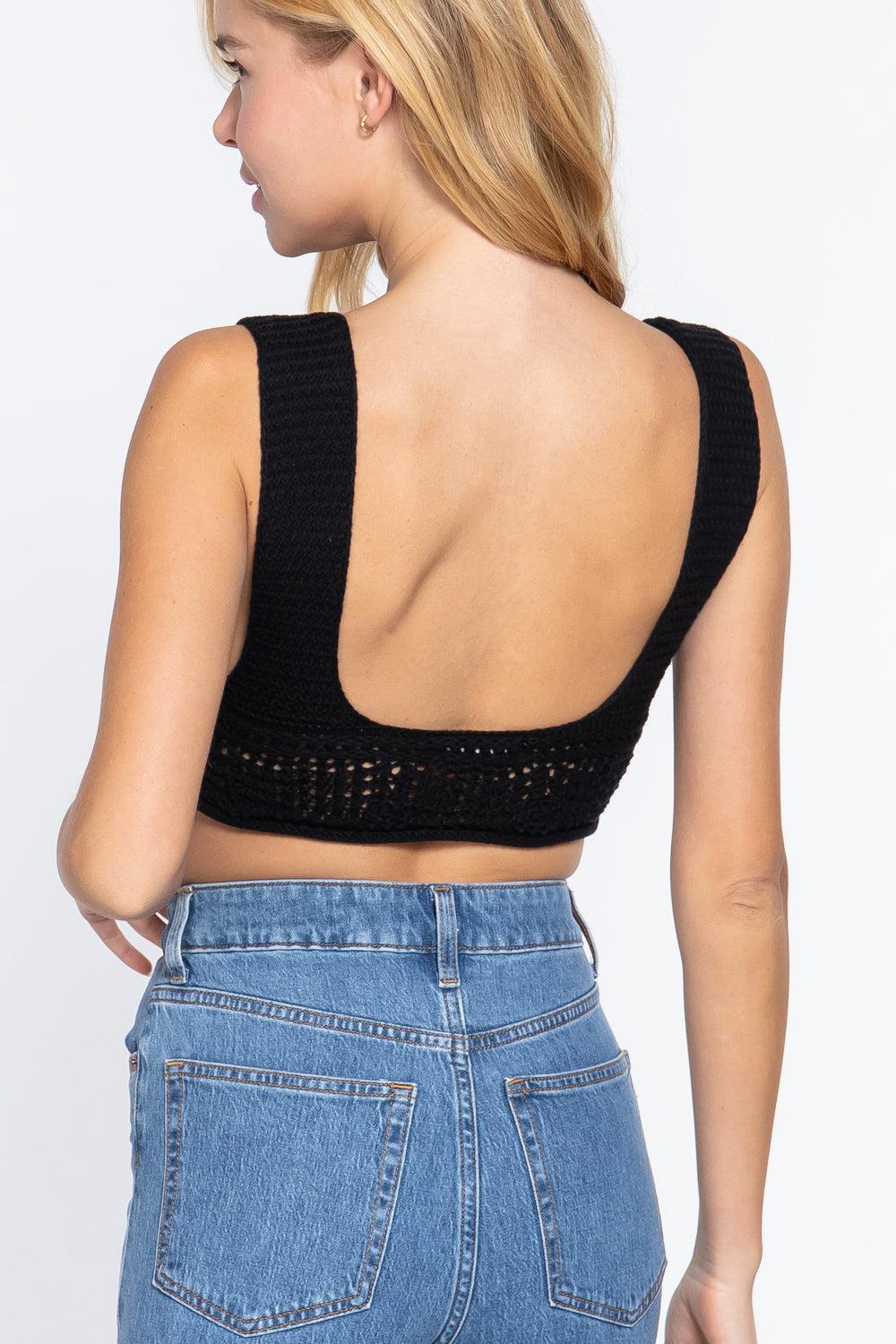 Textured Crop Sweater Tank Top Blue Zone Planet