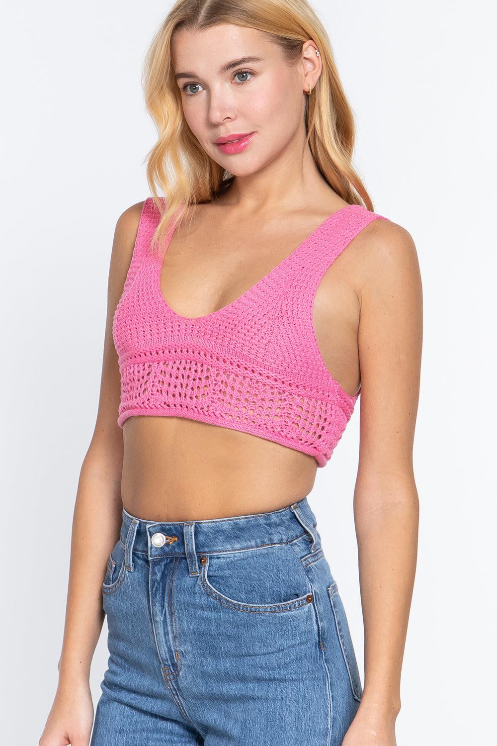 Textured Crop Sweater Tank Top Blue Zone Planet
