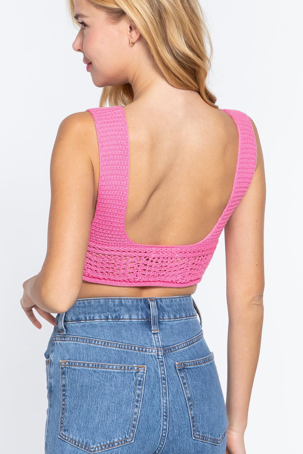Textured Crop Sweater Tank Top Blue Zone Planet