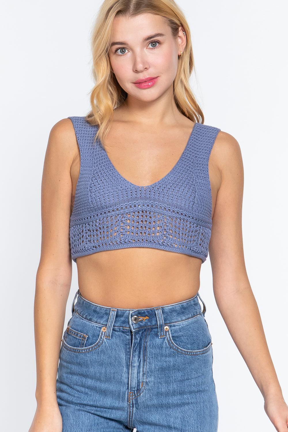 Textured Crop Sweater Tank Top Blue Zone Planet