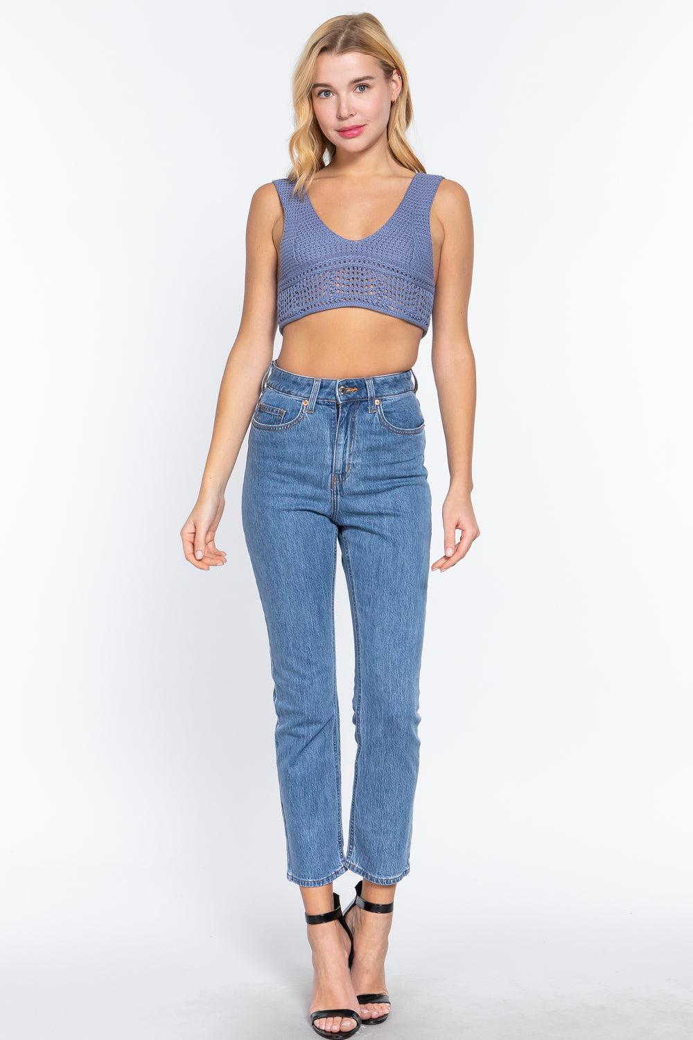 Textured Crop Sweater Tank Top Blue Zone Planet
