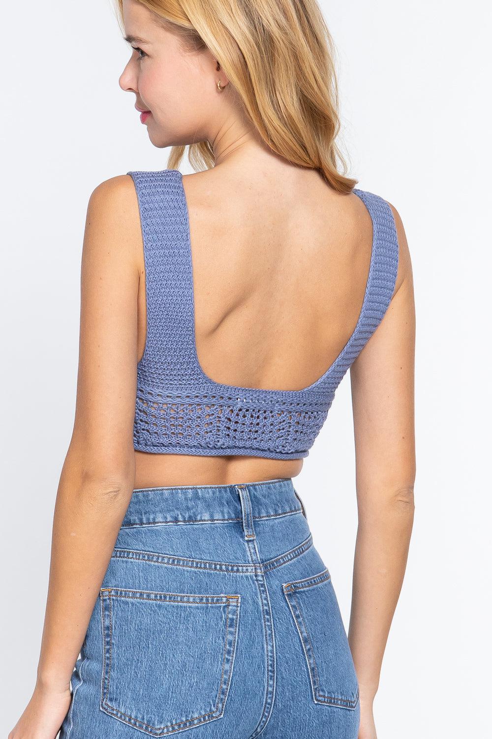 Textured Crop Sweater Tank Top Blue Zone Planet