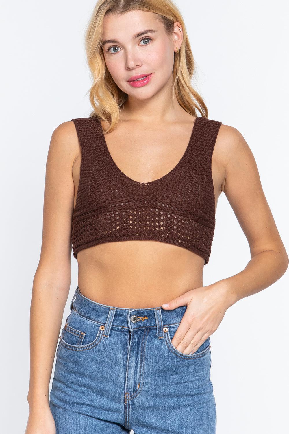 Textured Crop Sweater Tank Top Blue Zone Planet