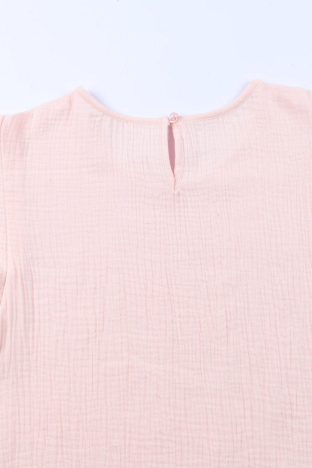 Textured Flutter Sleeve Keyhole Blouse BLUE ZONE PLANET