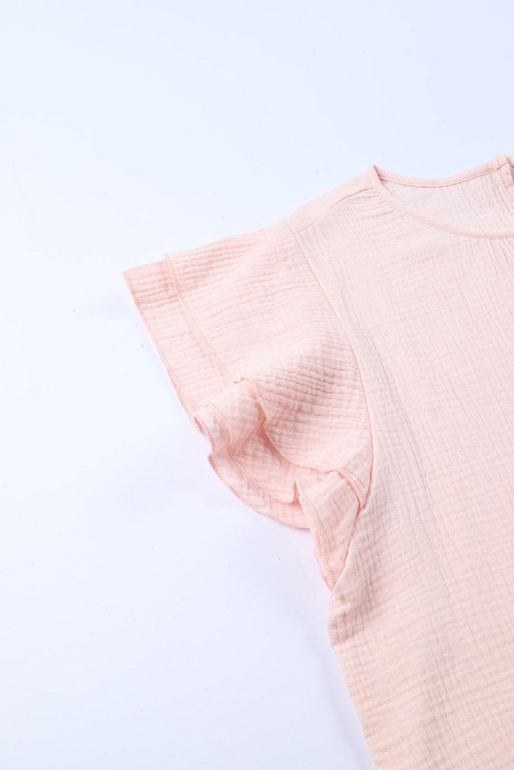 Textured Flutter Sleeve Keyhole Blouse BLUE ZONE PLANET