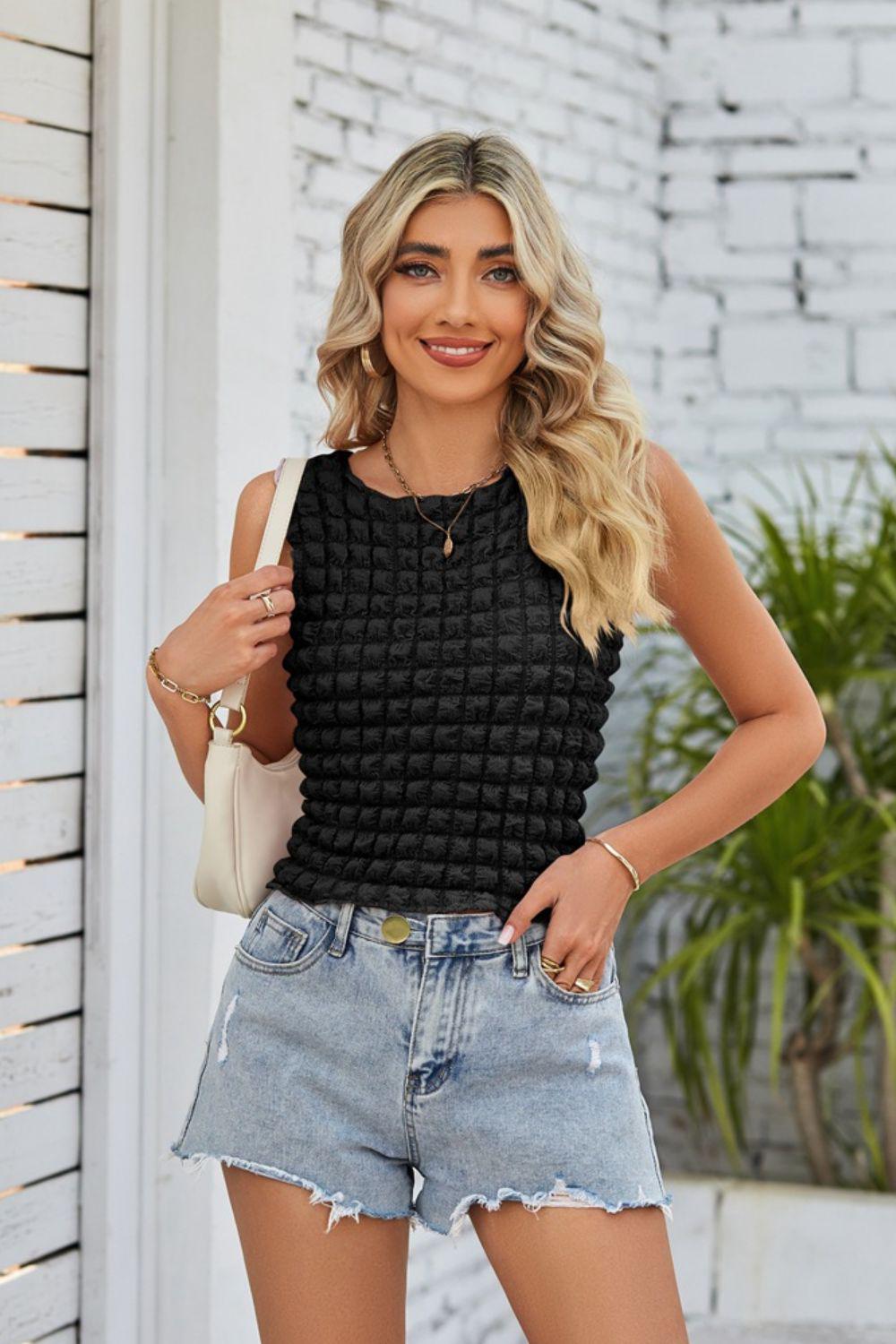 Textured Round Neck Tank BLUE ZONE PLANET
