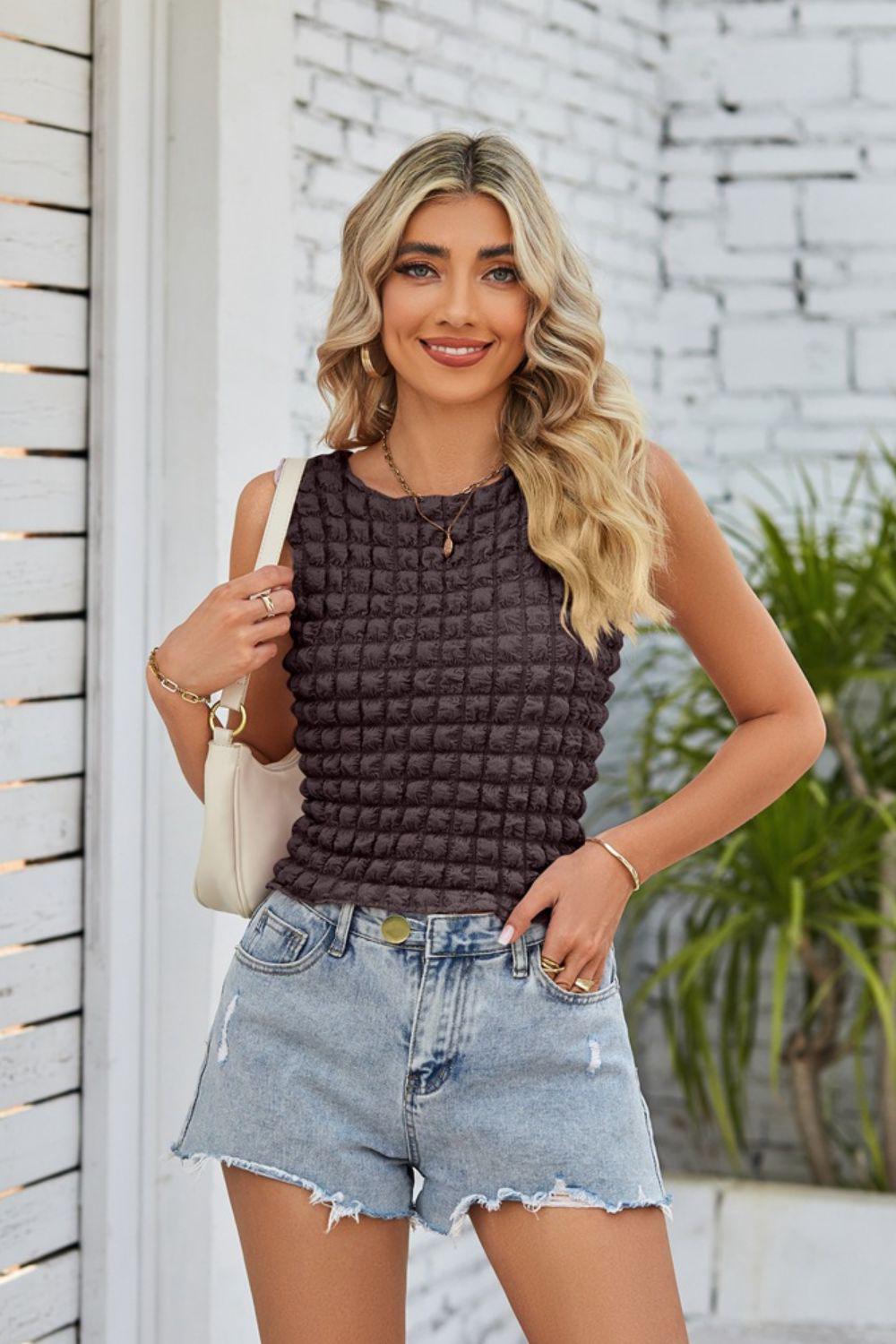 Textured Round Neck Tank BLUE ZONE PLANET