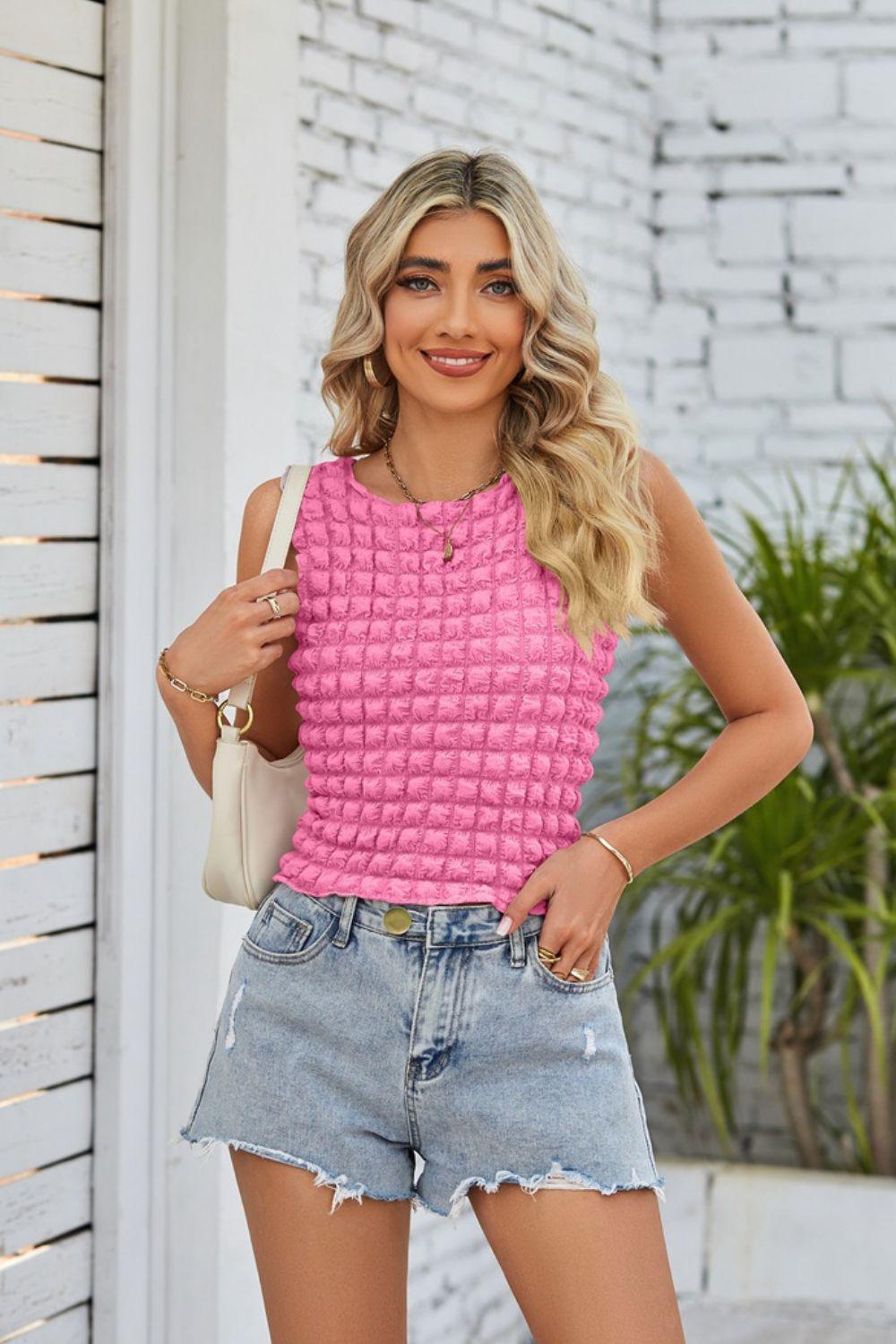 Textured Round Neck Tank BLUE ZONE PLANET