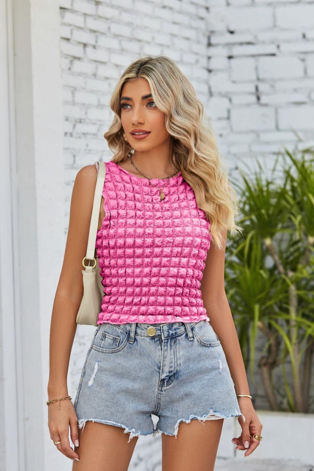 Textured Round Neck Tank BLUE ZONE PLANET