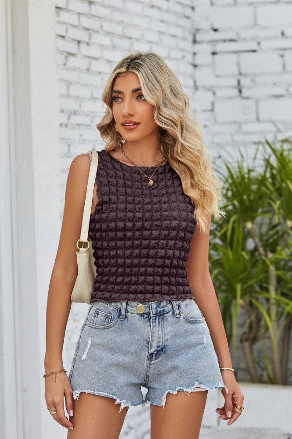 Textured Round Neck Tank BLUE ZONE PLANET