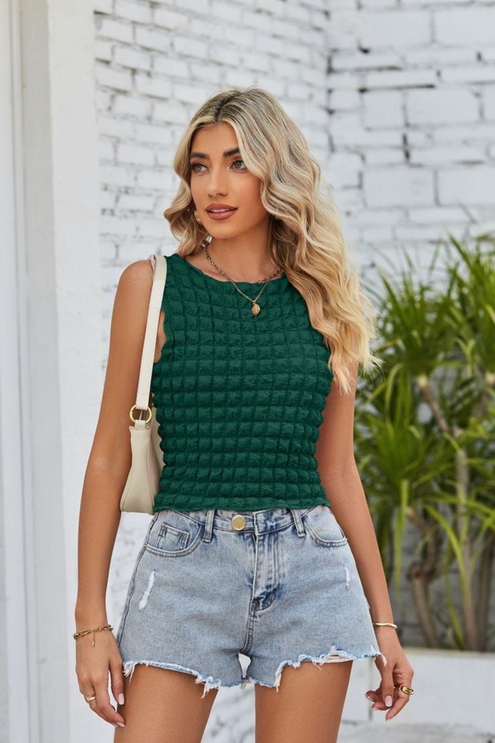Textured Round Neck Tank BLUE ZONE PLANET