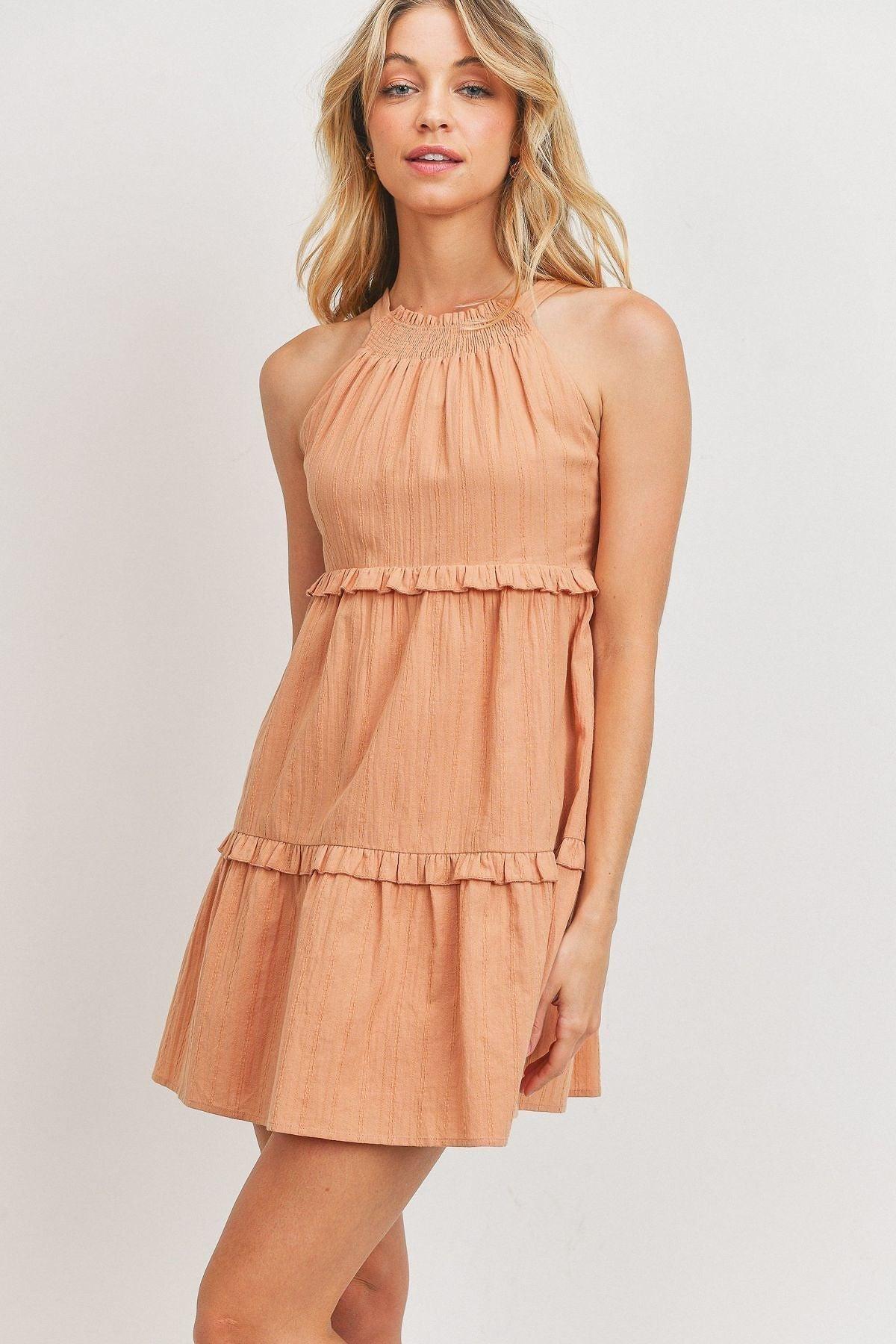 Textured Woven Fabric With Tiered Mini Dress Blue Zone Planet