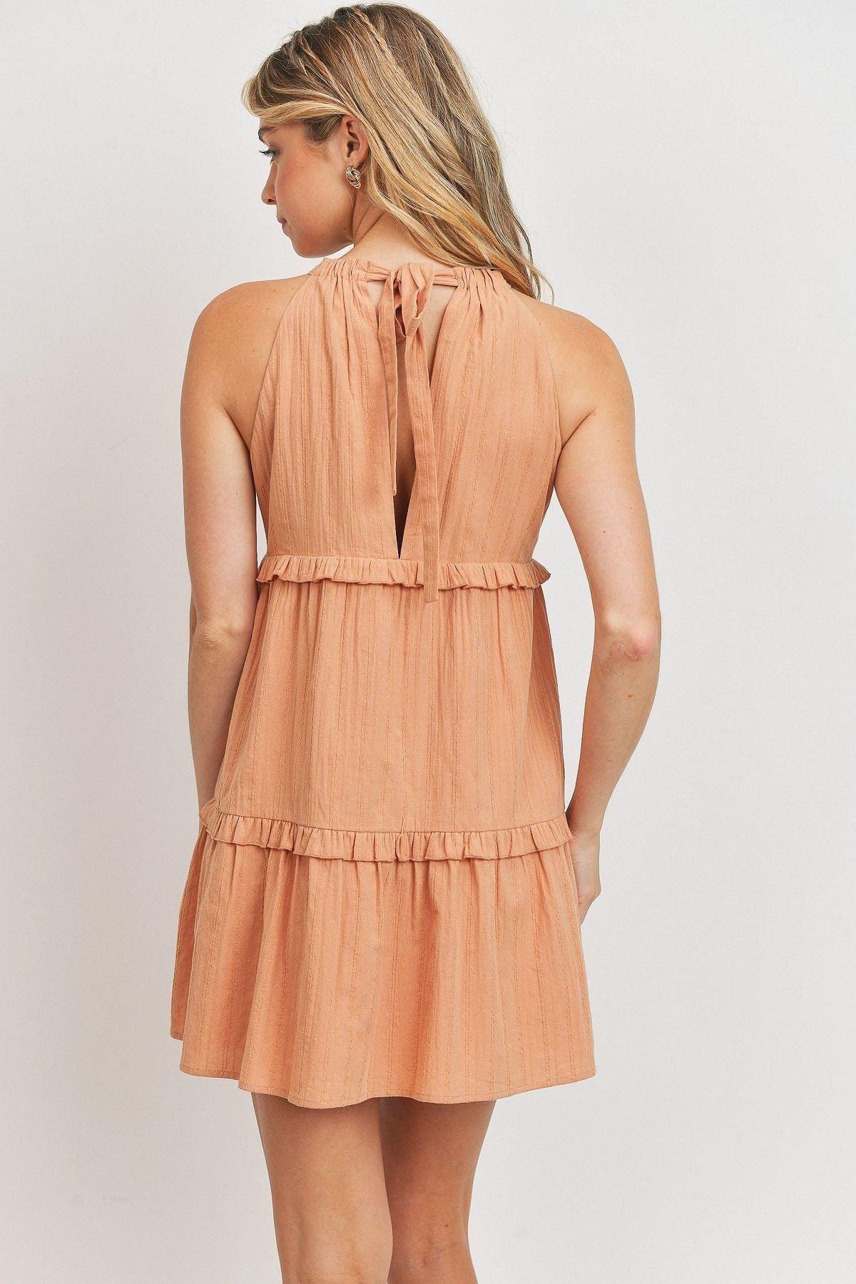 Textured Woven Fabric With Tiered Mini Dress Blue Zone Planet