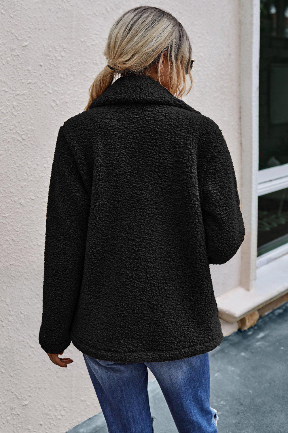 The Softest Double Button Lapel Collar Teddy Coat BLUE ZONE PLANET